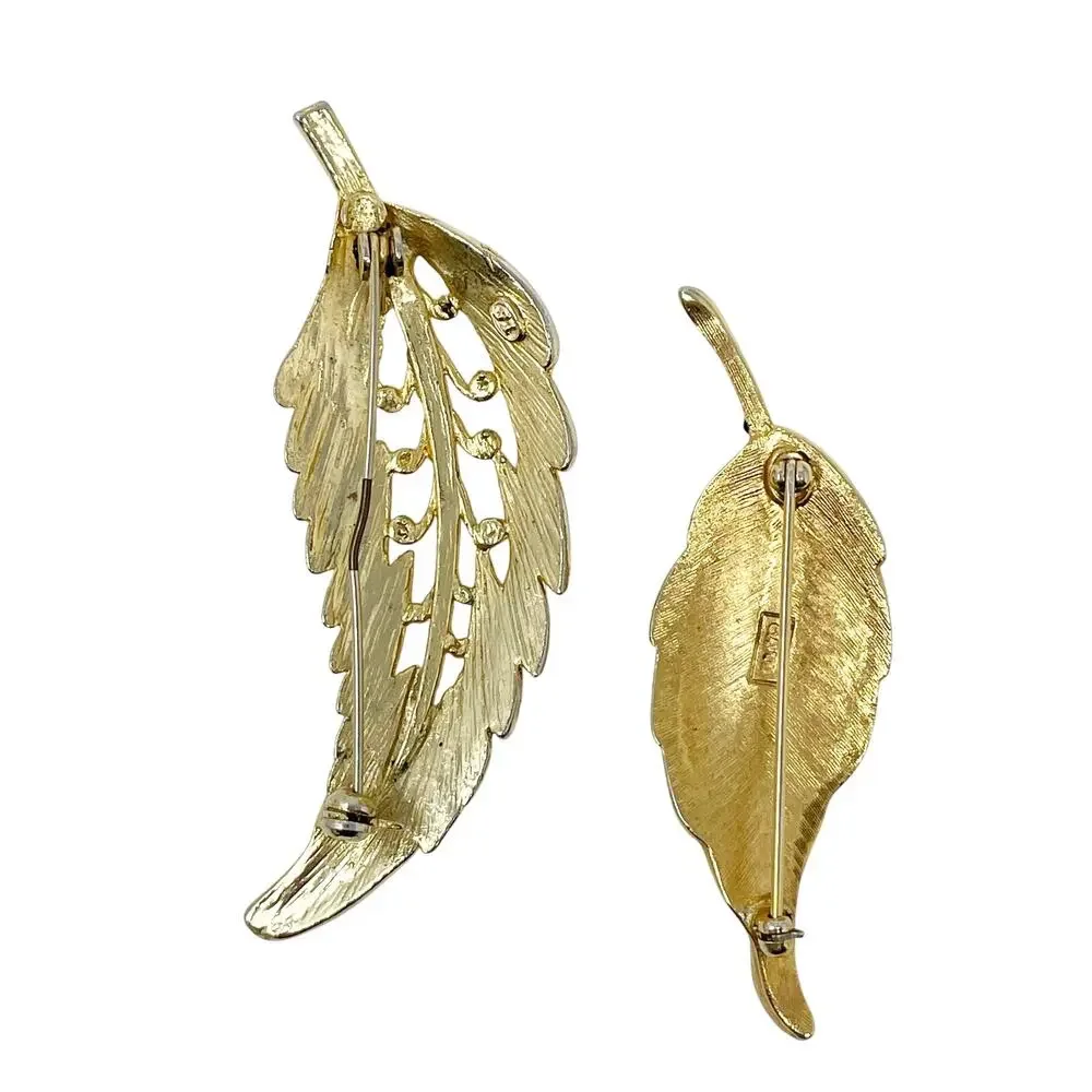 Vintage Gold Tone Leaf Brooches Lot Open‎ Leaf Closed Leaf Fairy Whimsy Boho GUC